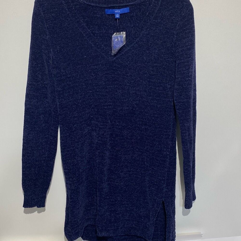 Apt. 9 Women's Navy Blue V-Neck Long‎ Sleeve Knit Pullover Tunic Sweater Size XS